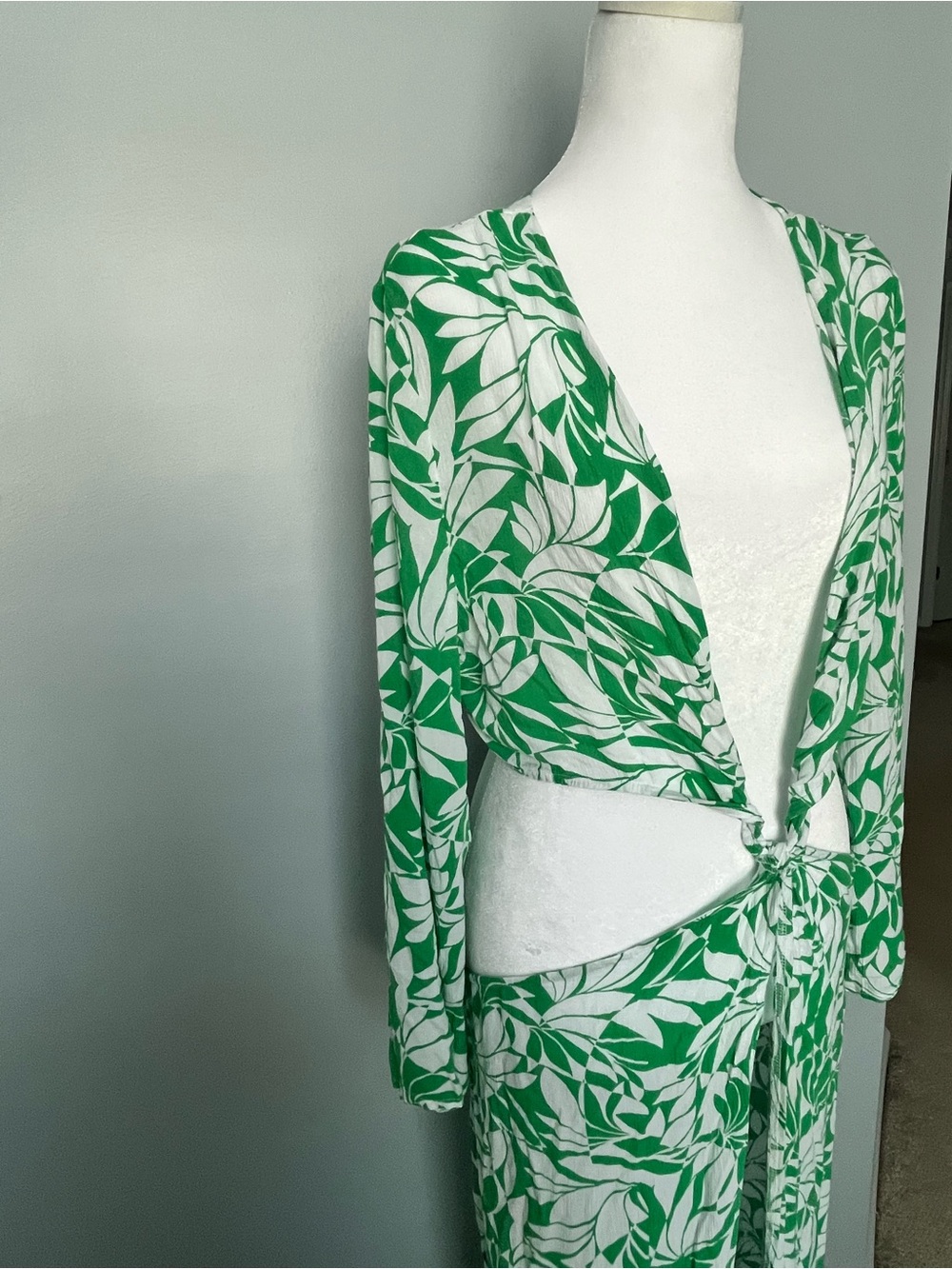 Shade & Shore Green and White Leaf-Print Dress SZ Large